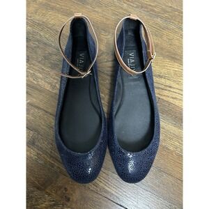 VIAJIYU flats are handmade in Italy Women's 8/38.5 Blue Leaped